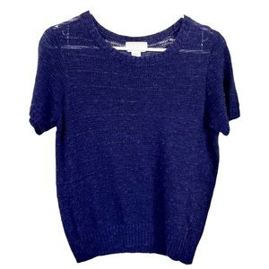 jaclyn smith blue Knit Short-Sleeve pullover Sweater in Linen and cotton R-479